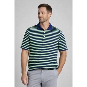 Walter Hagen Polo Shirt Blue Lime Green Striped Polyester Performance Golf Men S